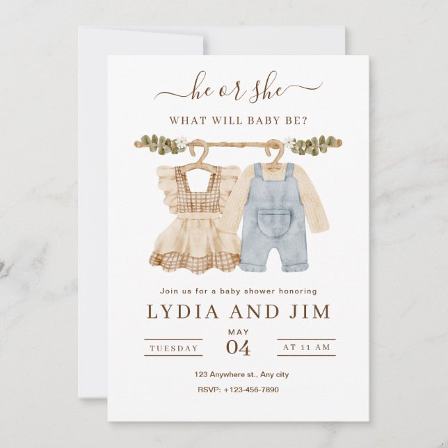 Invitación de Revelación de Género de Ropa de Bebé (Anverso)