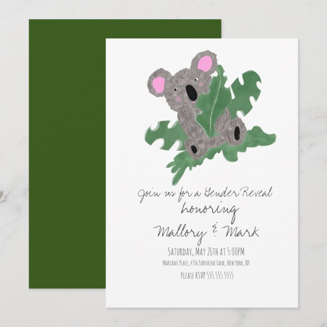 Invitación de revelación de género dibujada a mano (Anverso / Reverso)