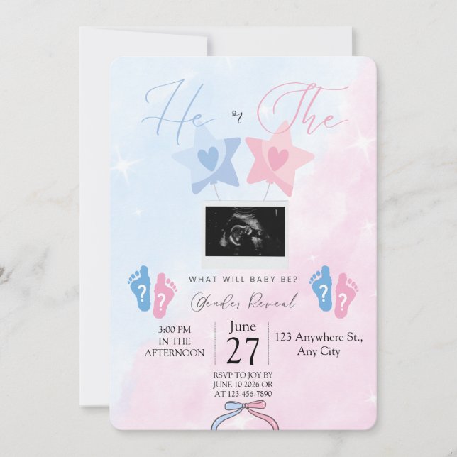 Invitación de Revelación de Género Él o Ella (Anverso)
