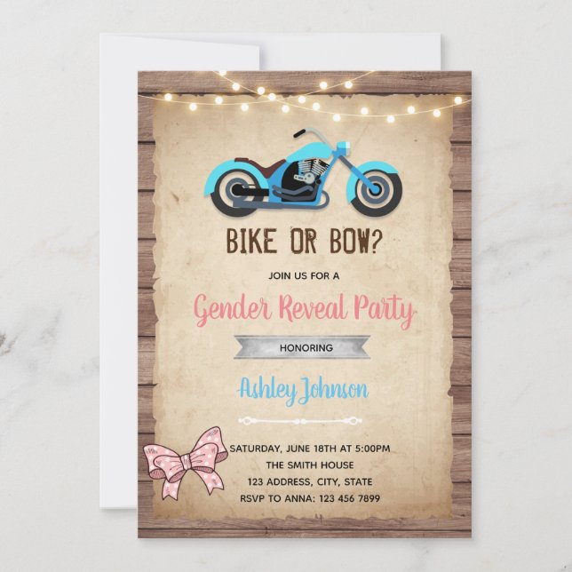 Invitación de revelación de género en bicicleta o  (Anverso)