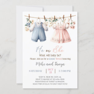Invitación de revelación de género en tendedero, f