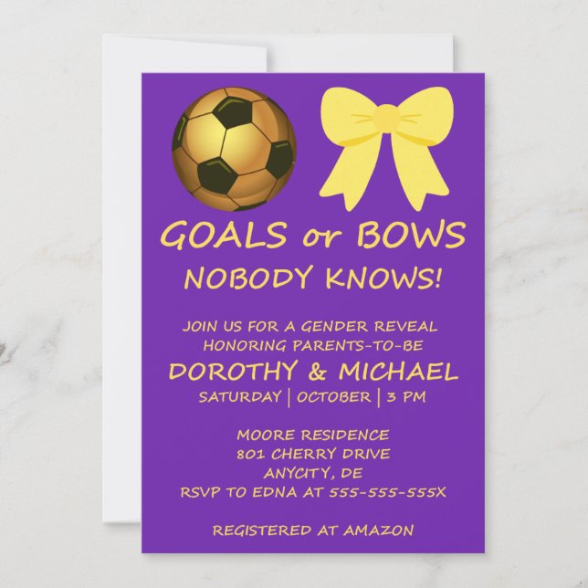 Invitación de Revelación de Género Goals o Bows (Anverso)