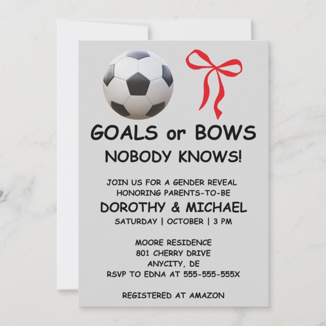 Invitación de Revelación de Género Goals o Bows (Anverso)