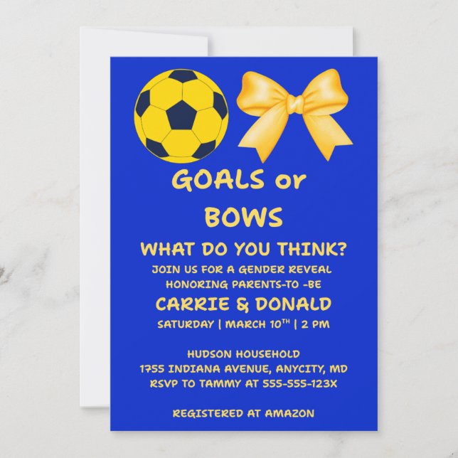 Invitación de Revelación de Género Goals or Bows (Anverso)