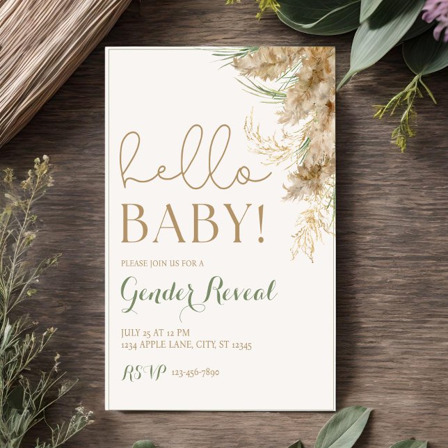 Invitación de Revelación de Género Greenery Pampas (Subido por el creador)