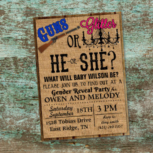 Invitación de revelación de género Guns or Glitter