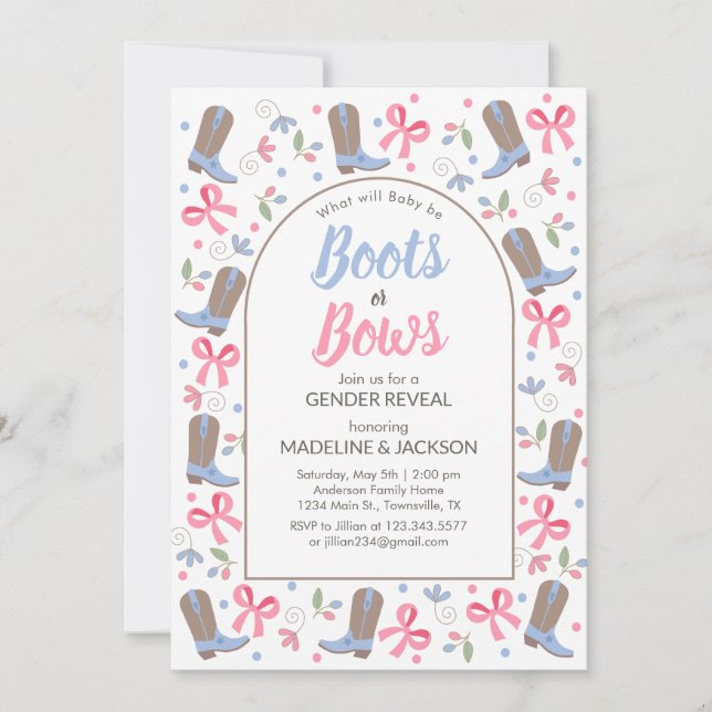 Invitación de Revelación de Género Lazos Botas Cap (Anverso)