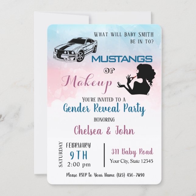 Invitación de revelación de género Mustangs o Maqu (Anverso)