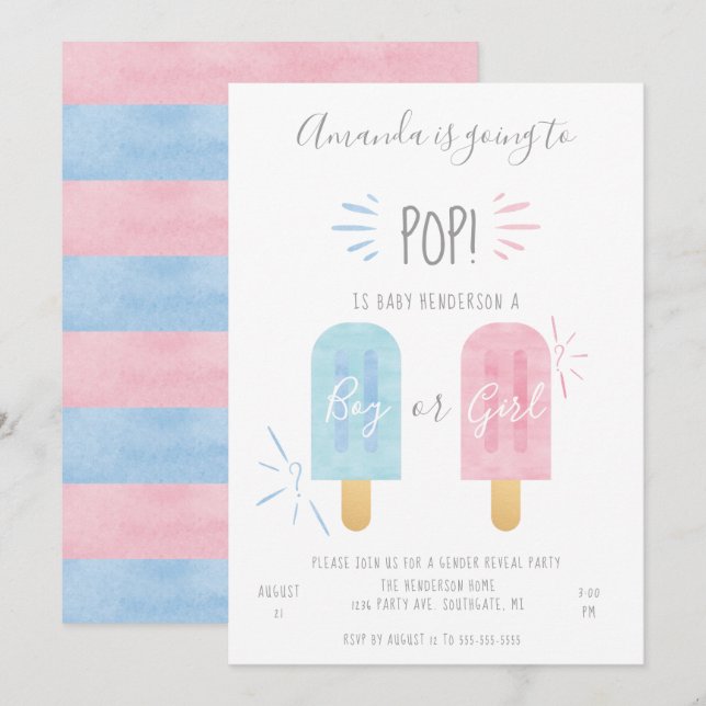 Invitación de Revelación de Género Popsicle, Niño  (Anverso / Reverso)