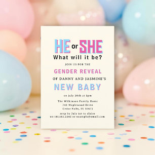 Invitación de Revelación de Género Retro Él o Ella