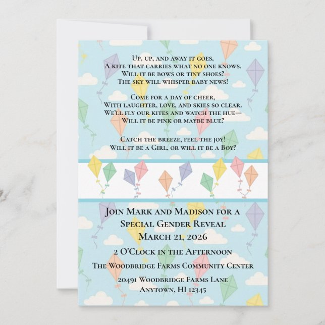 Invitación de Revelación de Género Sube, Sube y Vu (Anverso)