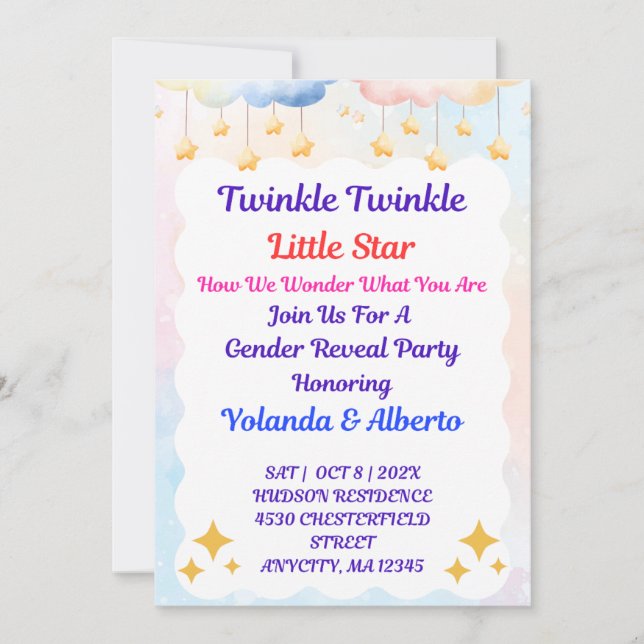 Invitación de Revelación de Género Twinkle Twinkle (Anverso)
