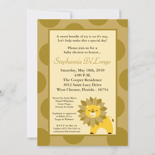 invitación de rey Lion Safari Baby Shower de la (Anverso)