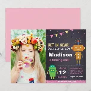 Invitación de Robot Rosa con foto