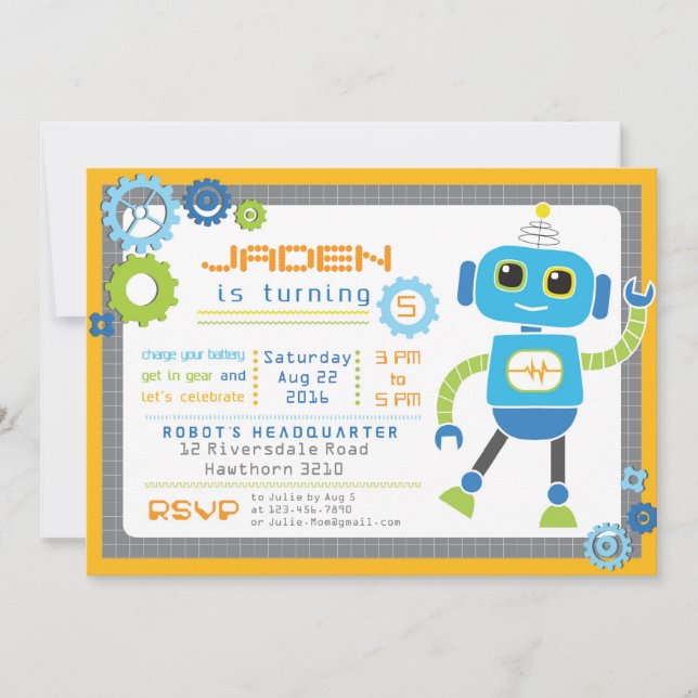 Invitación de robots / Fiesta de robots / Cumpleañ (Anverso)
