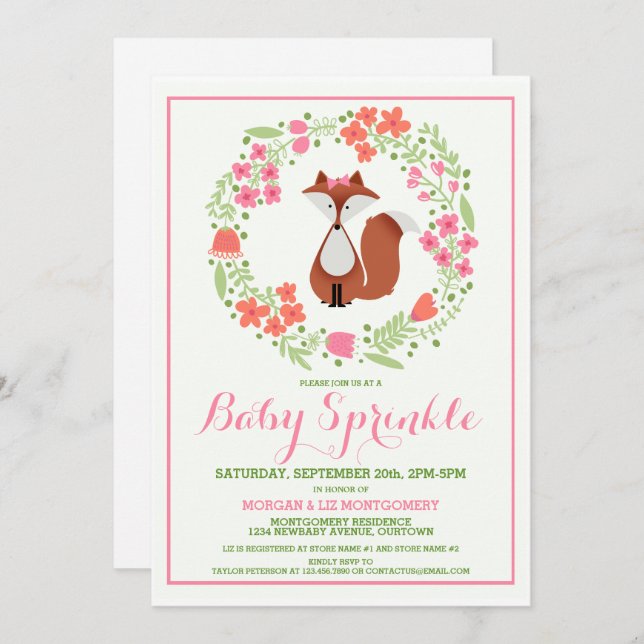 Invitación de rociamiento de bebé de Fox roja dulc (Anverso / Reverso)