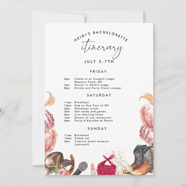 Invitación de rodeo a la soltera en tinario rosa (Anverso)