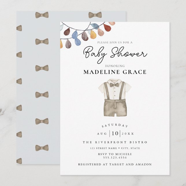 Invitación de ropa boho linda para baby shower de  (Anverso / Reverso)