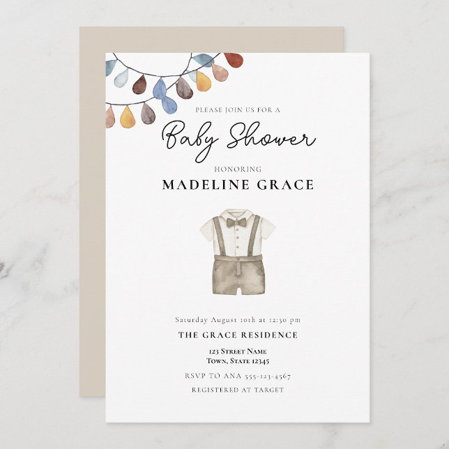 Invitación de ropa boho linda para baby shower de  (Subido por el creador)