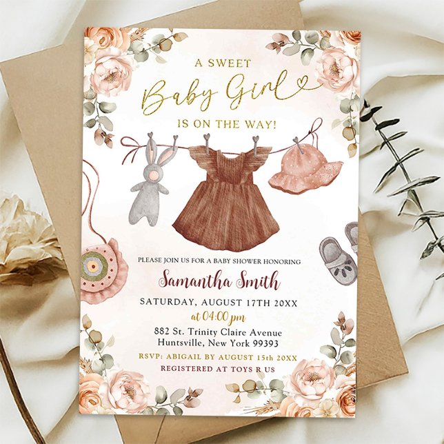 Invitación de ropa de bebé niña floral boho de oto (Subido por el creador)