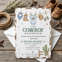 Invitación de ropa de vaquero azul para baby showe