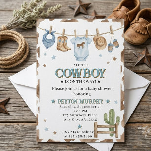 Invitación de ropa de vaquero azul para baby showe