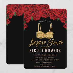 Invitación de Ropa Interior Ducha Rosas Rojas Bril