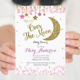 Invitación de Rosa a Baby Shower Moon Gold Moon pa