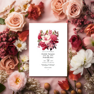 Invitación De Rosa a Rojo Grosella Floral Boda de Primavera