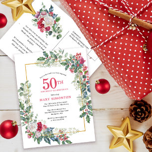 Invitación de Rosa Blanca Roja Floral Acebo 50º