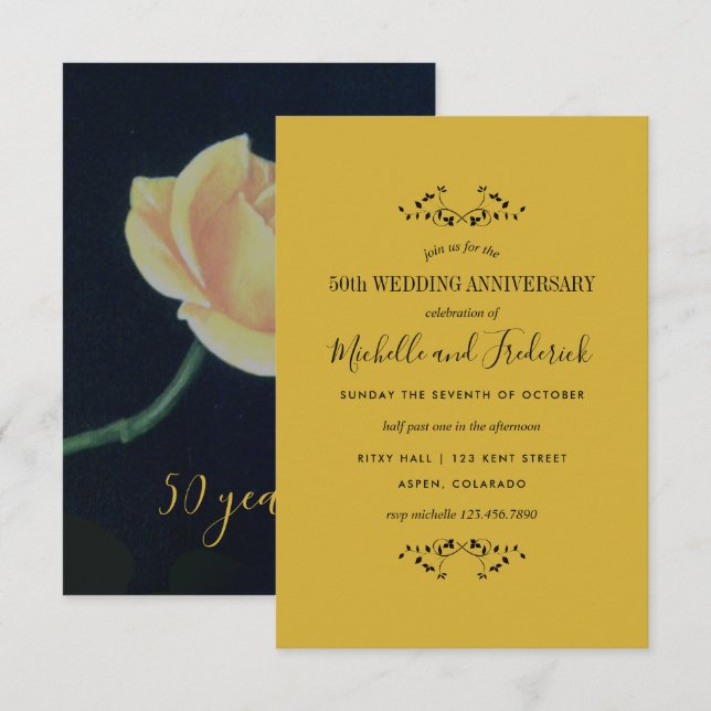 invitación de rosa de aniversario de bodas de oro  (Anverso / Reverso)