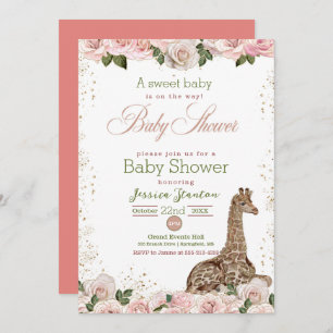 Invitación de Rosa de Cute Giraffe en Baby Shower