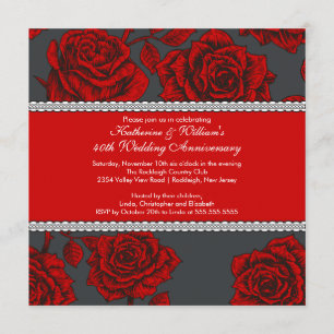 Invitación de Rosa de época a aniversario negro ro