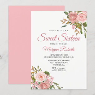 Invitación de Rosa de flores de oro y rosa dulce d