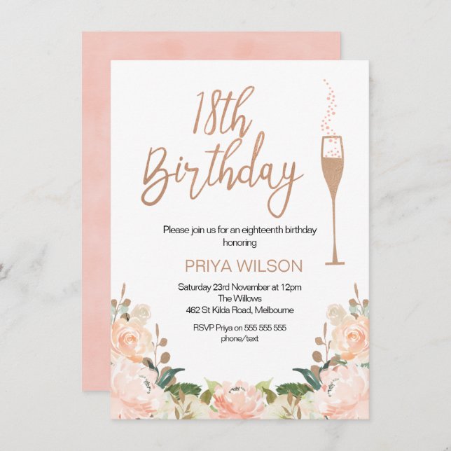 Invitación de Rosa de Oro 18º cumpleaños (Anverso / Reverso)