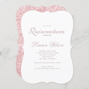 Invitación de Rosa de oro y purpurina Quinceanera