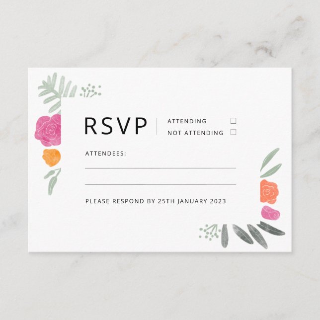 Invitación de Rosa floral RSVP (Anverso)