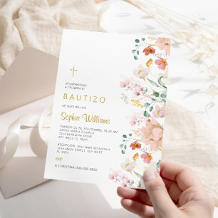 Invitación de Rosa Flores Silvestres para Bautizo