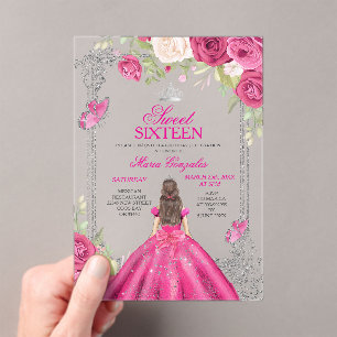 Invitación de Rosa Fucsia Dulce 16 Princesa