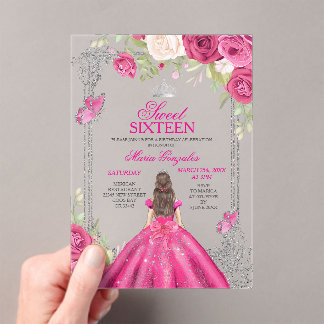 Invitación de Rosa Fucsia Dulce 16 Princesa