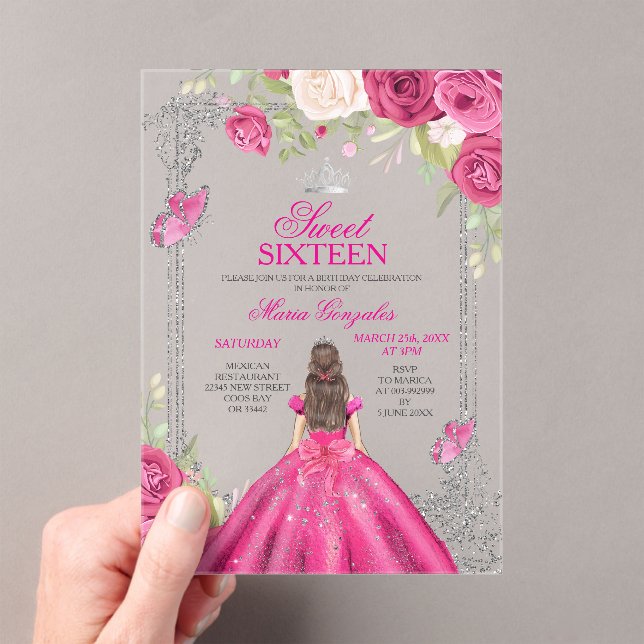 Invitación de Rosa Fucsia Dulce 16 Princesa (Insitu (portátil))