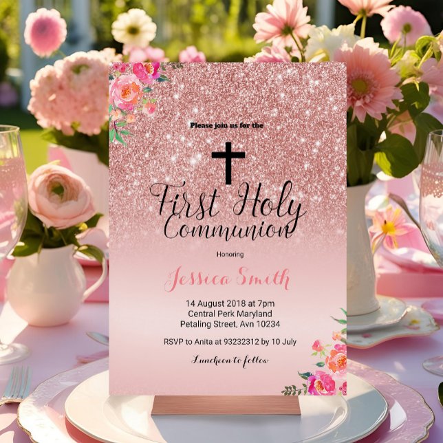 Invitación de Rosa Gold First Communition (Subido por el creador)