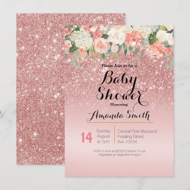 Invitación de Rosa Gold Pink Baby Shower (Anverso / Reverso)