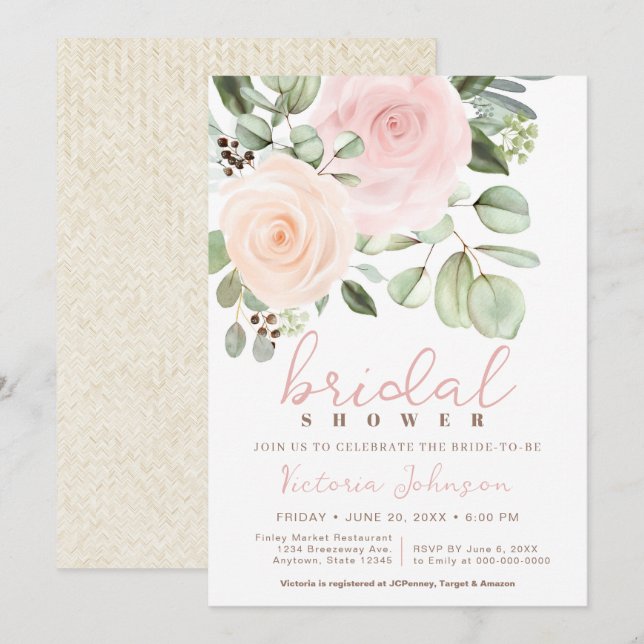 Invitación de Rosa para ducha de novias y pasto ro (Anverso / Reverso)