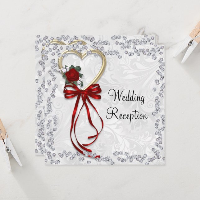 Invitación de Rosa romántico, Boda de diamantes y  (Anverso/Reverso In Situ)