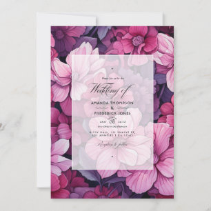 Invitación De Rosado a Rojo Grosella Floral Boda de Primavera
