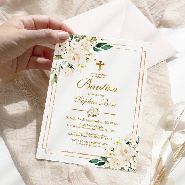 Invitación de Rosas Blancas para Bautizo (Subido por el creador)