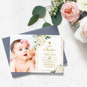Invitación de Rosas Blancas para Bautizo