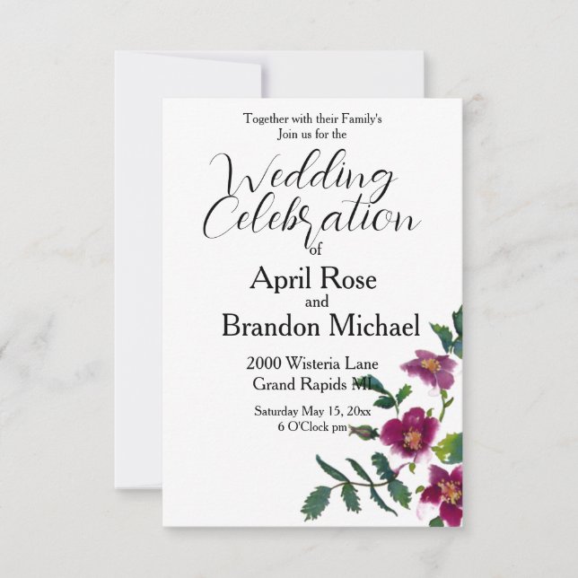Invitación de rosas de acuarela magenta rosa de co (Anverso)