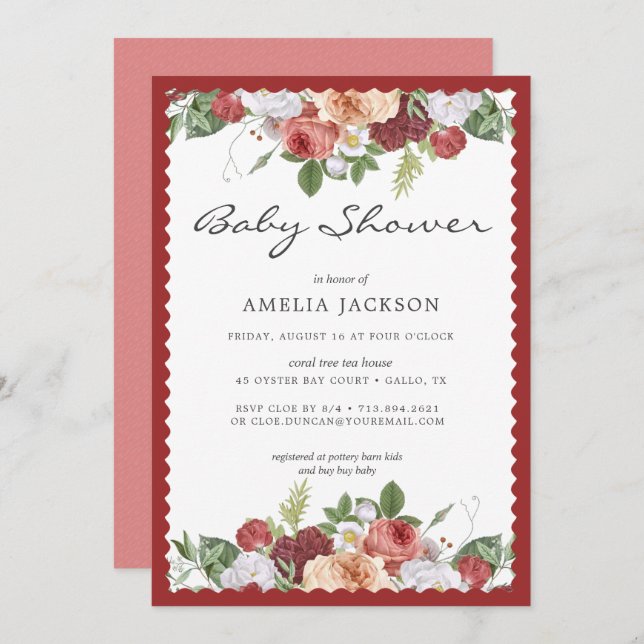 Invitación de rosas de Galore Baby Shower (Anverso / Reverso)